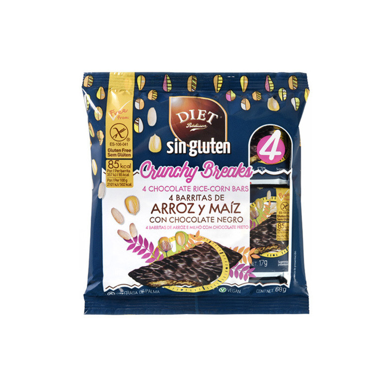 Barritas de arroz y maíz con chocolate negro sin gluten 68 gr