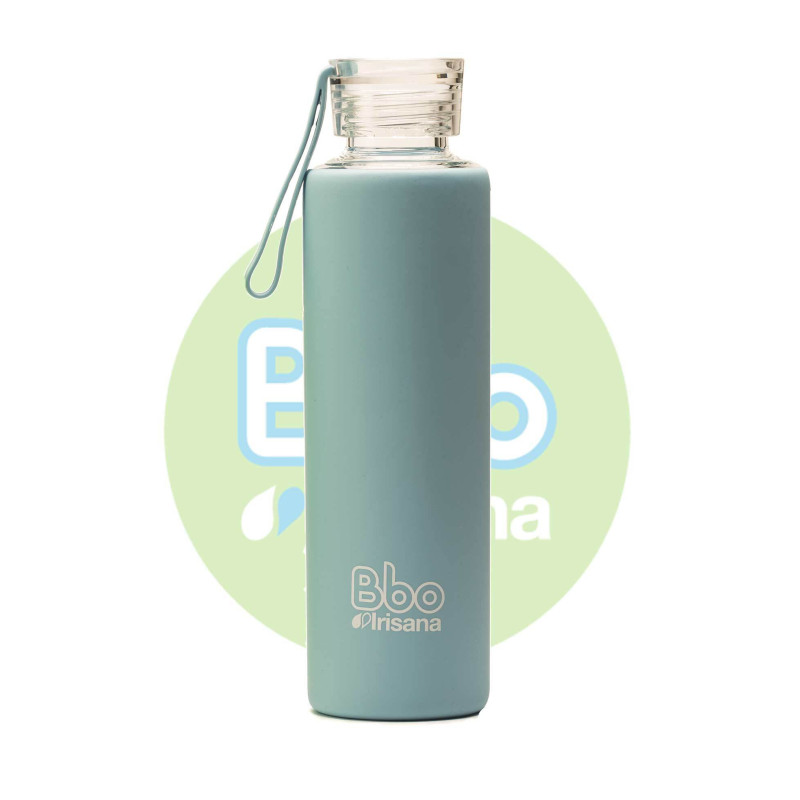 Botella bbo azul borosilicato con silicona 550 ml.  irisana