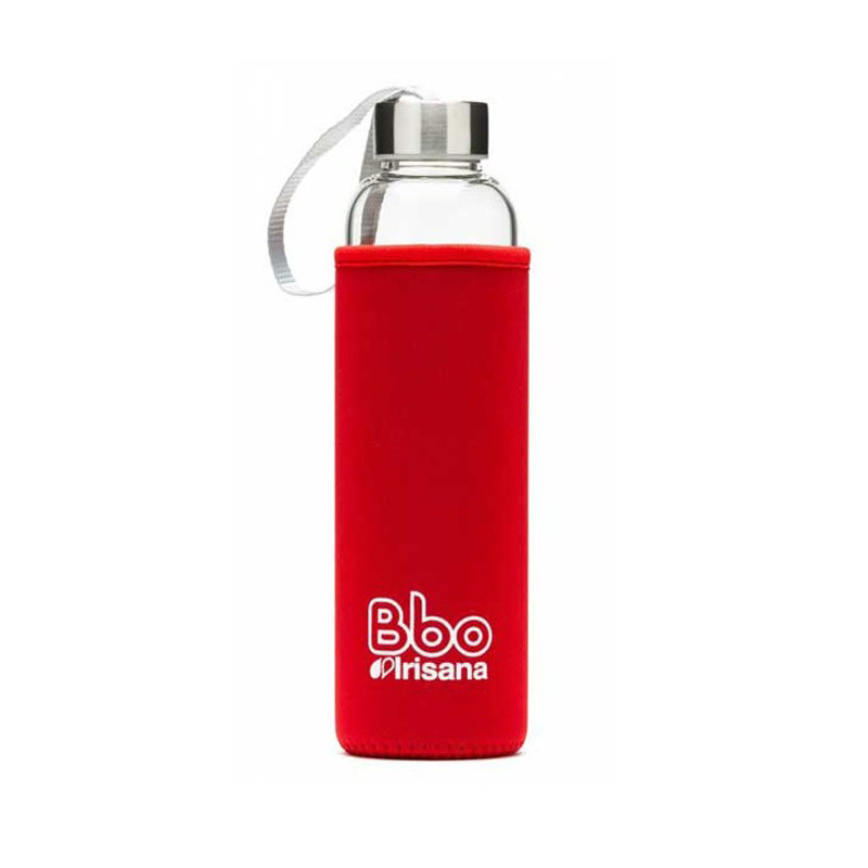 Botella bbo roja borosilicato con neopreno 550 ml.  irisana