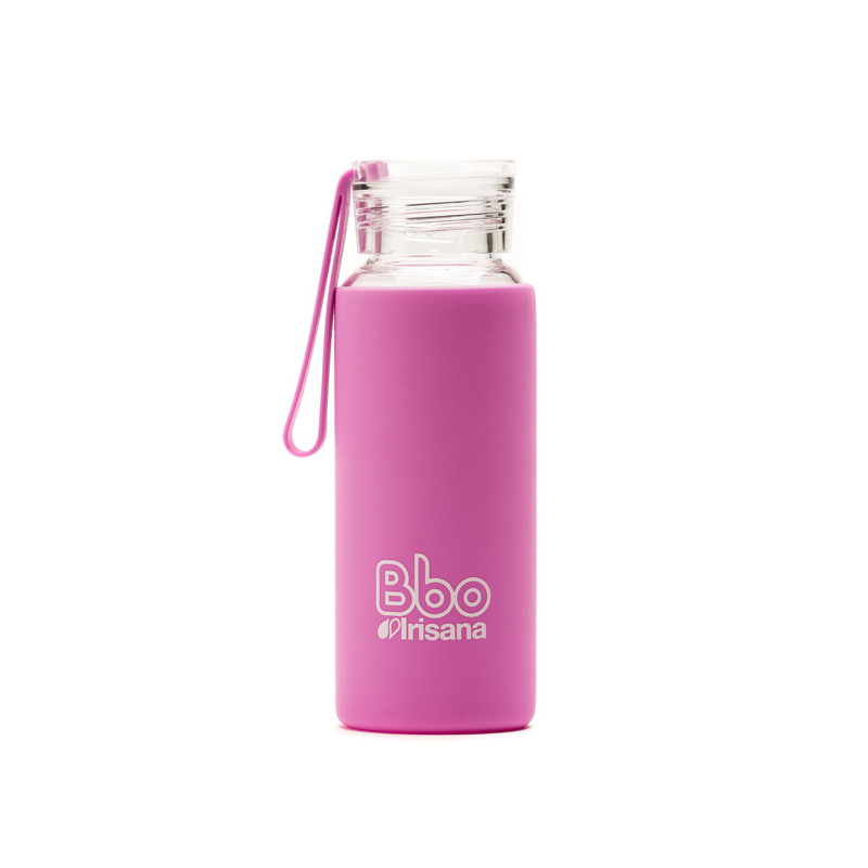 Botella bbo rosa borosilicato con silicona 330 ml. irisana